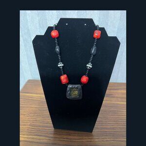 Vintage Chico's Red & Black Beaded Necklace